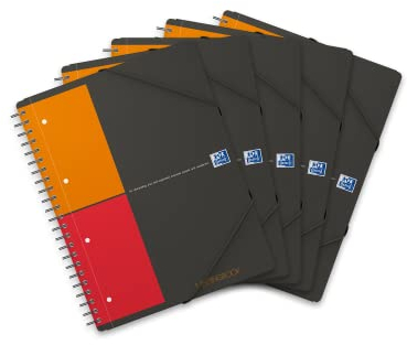 Oxford Meetingbook International A4, kariert, 160 Seiten, mit Gummizugmappe und 3 Einschlagklappen, 5 Stück