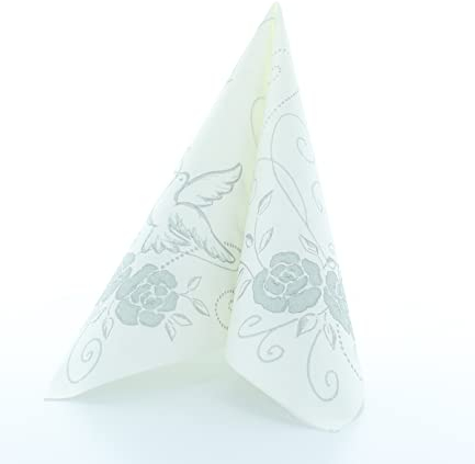Unbekannt 50 Servietten, stoffähnlich, Airlaid 1/4-Falz 40 cm x 40 cm Hochzeit Hellgrau Silber Tauben Verlobung