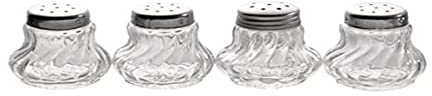 APS Ministreuer, Salz - und Pfefferstreuer, 4er Set Glas- Ministreuer mit Edelstahldeckel für Salz und Pfeffer, 3,5 x 3,5 cm, Höhe 4 cm