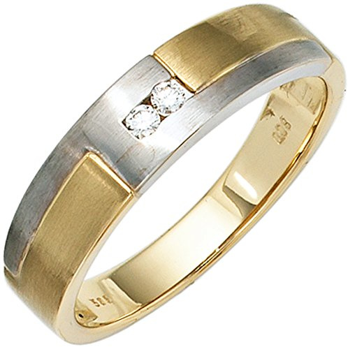 Jobo Herren-Ring aus 14 Karat 585 Gelbgold und Weißgold mit 2 Diamanten Größe 70