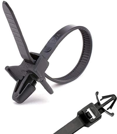 50 x Black Push Mount Winged Cable Ties 100mm x 2.5mm Car Chassis Zip Tie Fixing