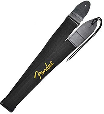 Fender Gitarrengurt, Polyestergewebe mit Gelbem Logo, Verstellbar 33”-53”, Schwarz