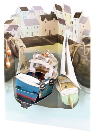 Santoro Swing Card, 3D Pop Up Greeting Card - Seaside Harbour - Boats and Sailing - for Him, for Dad, Father's Day, Birthday