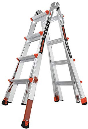 Little Giant Ladders, Revolution with Ratchet Levelers, M17, 17 ft, Multi-Position Ladder,Ratchet leg levelers, Aluminum, Type 1A, 300 lbs weight rating (12017-801)