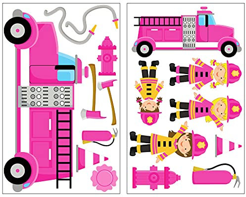 Samunshi® 17-teiliges Wandtattoo Mädchen Feuerwehr Set Wandbilder Kinderzimmer Deko Junge Wandtattoo Kinderzimmer Mädchen Wandsticker 2x 27x43cm