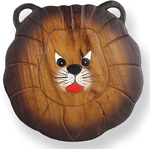 ART-CRAFT Vielseitiger Kinderhocker Holzhocker rund aus Massivholz Tiermotiv Löwe Kopf mit vielen Einsatz Möglichkeiten