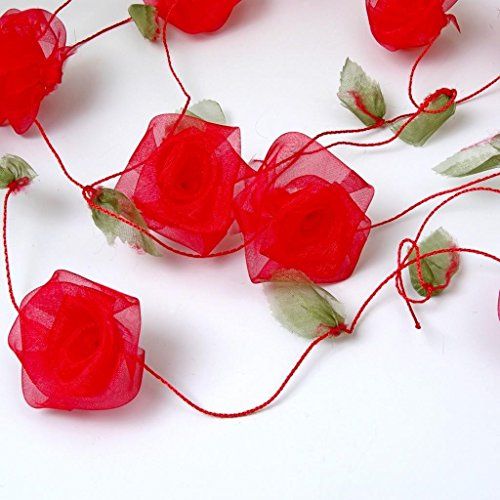 Rosengirlande - rot - 2,5 m - 13 Rosen - 93122 30 | Rosengirlande mit 13 Organzarosen Hochzeitsdeko-Rosen13 Deko-Rosen auf einer Kordel