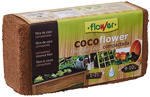Flower - Sustrato de Coco 100% Natural | Ideal para Terrario y Plantas | Aireación y Esponjosidad Óptimas | Biodegradable y Ecológico | 9 litros, 10.5x21x5.5 cm, Sustrato