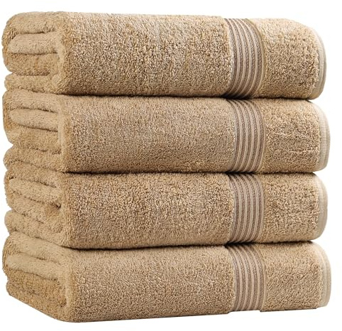 Superior Egyptian Cotton 4-Piece Bath Towel Set for Shower, Bath, Spa, Resort, Hotel, Soft Body Towels, Airbnb Essentials, Apartment, Dorm, Quick Dry, Absorbent, Bathroom Basics, Toast