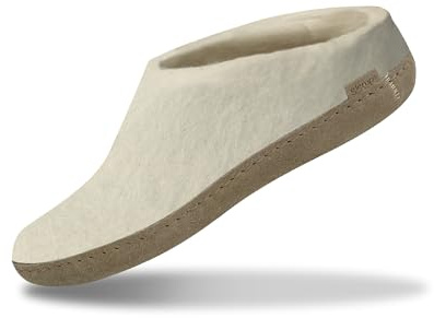GLERUPS Slip On Slippers Women and Men (Size 10.5) | Grey Unisex Slip-on Wool Slippers with Leather Sole | Comfy Slippers Women Men | Cosy Gents and Ladies Slippers