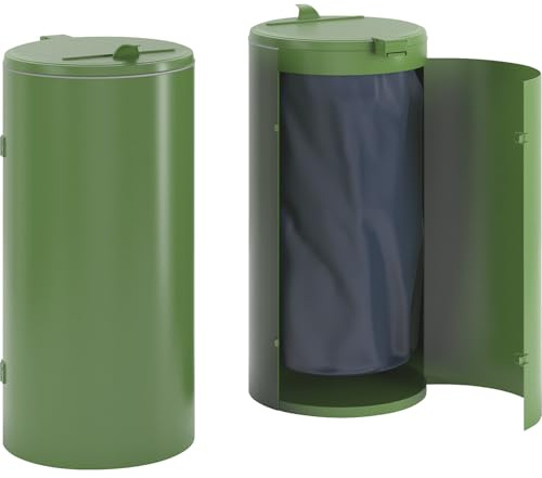 VAR | Stahlblech-Abfallsammler | Für Volumen 120 l, mit Einflügeltür, grün mit grünem Kunststoffdeckel