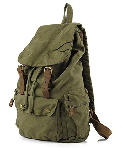 Eysee Daypack Canvas Herren-Rucksack Canvas mit Leder Groß Rucksacktasche für Outdoor Sport und Freizeit (Grün)