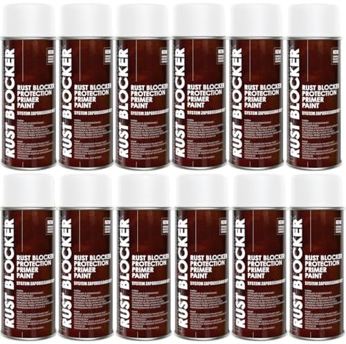 Deco Color 12er Sparpack 400 ml Rust Blocker 4in1 Metallschutzlack Rost Stop Lack WEISS matt RAL 9010, 4in1 -Haftvermittler - Aktiver Rostschutz - schnelltrocknender Lack - effektiver Schutz