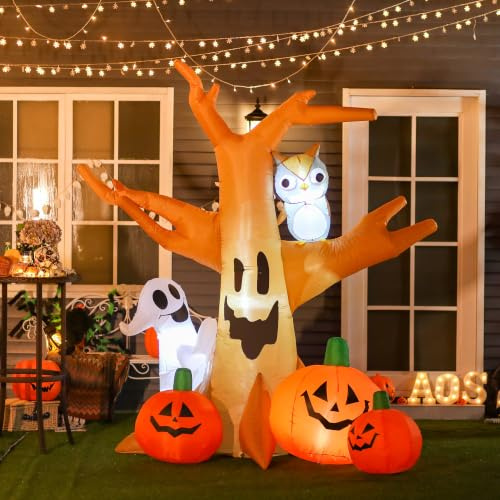 HOMCOM Aufblasbares Spukgespenst 190x100x240cm | Halloween Deko Figur, mit LED Beleuchtung, Polyester