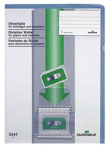 Durable Diktathülle blau, für alle handelsüblichen Diktatkassetten, 234706 | Matte Hülle für handelsübliche Kassetten, mit Beschriftungsfenster auf dem Vorderdeckel, Organisationshilfe