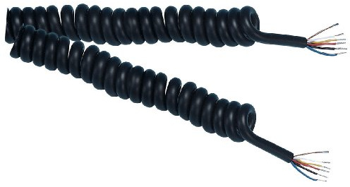 ELECTROVISION Black coiled lead with prepared open ends. 5 Conductors with lap screen.