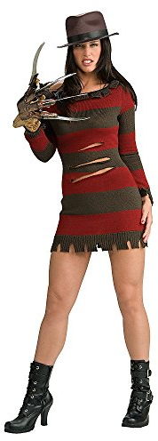 Original Lizenz Freddy Krüger Set Kostüm Maske Freddyset Handschuh Shirt Halloween Horror für Damen Gr. XS, S, M Miss Krüger Nightmare on Elm Street Damenkostüm, Größe:S