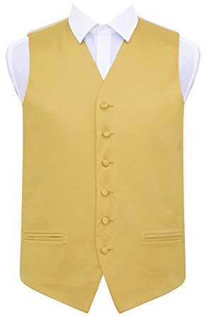 DQT Mens Plain Glossy Satin Classic Waistcoat - Wedding, Business & Formal Suit Vest - Gold 42 (XL)