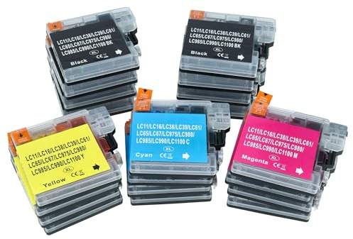 vhbw 20 x Druckerpatronen Tintenpatronen Set kompatibel mit Brother Brother DCP-J315, DCP-J315W, DCP-J515, DCP-J515W Ersatz für LC980, LC985, LC1100.
