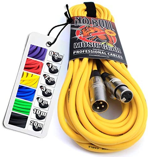No Bull Nordell Music Gear' Premium XLR Cable (Yellow, 10m): Achieve a Clearer Audio Signal with Balanced Male to Female Microphone Lead, plus Cable Tie