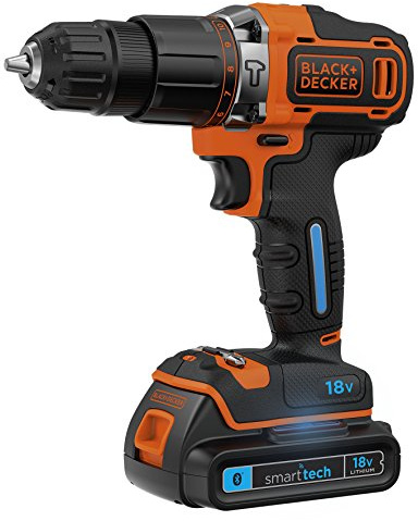 Black+Decker Schlagbohrmaschine (2-Gang Akku-Schlagbohrschrauber 18V, LED-Arbeitslicht, Softgriff, 10-stufige Drehmomentvorwahl, zwei smart tech-Akkus, Schnell-Ladegerät, Koffer) BDCHD18KBST