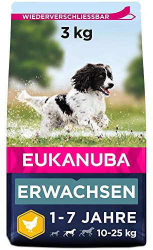 Eukanuba Hundefutter mit frischem Huhn für mittelgroße Rassen, Premium Trockenfutter für ausgewachsene Hunde, 3 kg