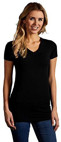 Slim-Fit V-Ausschnitt T-Shirt Lang Damen, Schwarz, XL