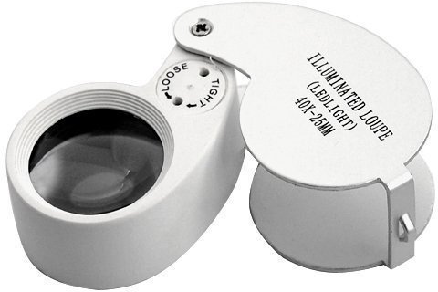Accessotech LED Juwelier-lupe 40 x 25mm Glas Schmuck Vergrößerungsglas Beschauzeichen Augenlupe Gold