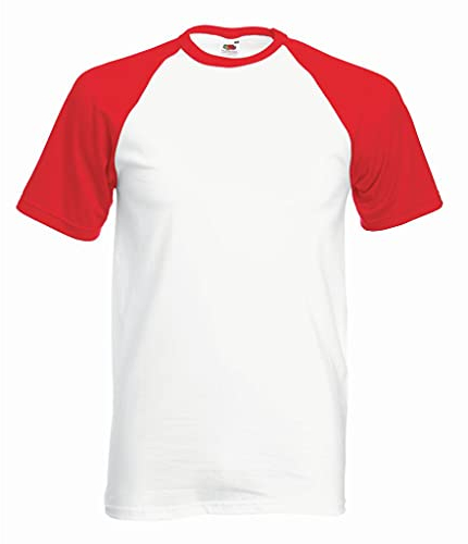 Fruit of the Loom Herren, Regular Fit, T-Shirt, Baseball, Multifarbig (White/Red), XL