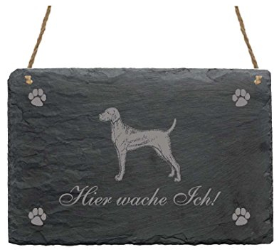 Schiefertafel « Hier wache ich - VIZSLA VISZLA » Schild mit Hunde Motiv - für Haustür Haus Garten Terrasse Tor - Türschild Dekoschild Deko - Ungarischer Vorstehhund
