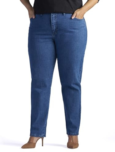 Lee Women's Plus-Size Relaxed Fit Side Elastic Tapered Leg Jean, Pepperstone Stretch, 18W Petite