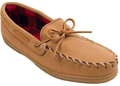 Minnetonka Men's Genuine Moose with Fleece Moccasin,Natural Moose,11 M US