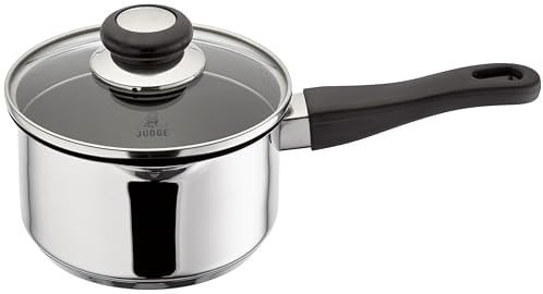 Judge Vista Draining Non-Stick Saucepan 16cm, 1.5L, Silver, Shatterproof Vented Glass Lid, Induction Ready, Oven Safe
