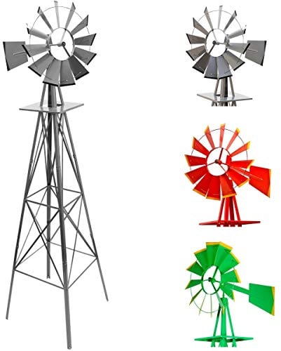 STILISTA Mulino a Vento da Giardino - Stile Americano, in Acciaio, Altezza 245cm, Cuscinetti Sfera, Colore a Scelta - Sculture Vento, Spinner, Girandola, Decorazione Esterno, Segnavento, Ruota