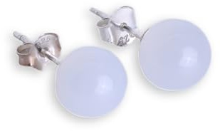 Budawi® Chalcedon Ohrstecker 8 mm Perlen – Paar durchscheinend hellblau – 925 Sterling Silber Stift & Schraube – Edelstein Schmuck im Organzasäckchen