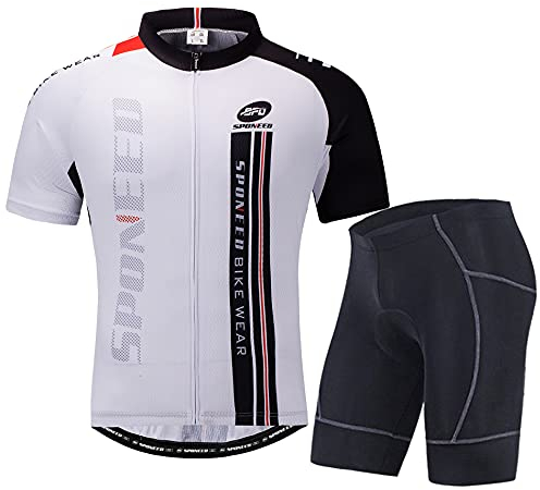 sponeed Herren-Rad-Outfit-Set, MTB-Fahrradtrikot, Rennrad-Shorts, Trianthlon, Radsportausrüstung, Weiß/mehrfarbig, X-Large