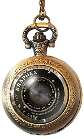 Joyplancraft Collana vintage Graphex Dome orologio da tasca collana obiettivo fotocamera con catena in lega