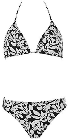 Strandladen Damen Triangel Bikini Blumen Alloverprint Beachwear Weiß Schwarz 38 Cup D