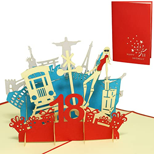 LINPOPUP® Pop-Up Karte Geburtstag 3D – Geburtstagskarte Klappkarte, besondere Grußkarte zum 18 Geburtstagsgeschenk, N17