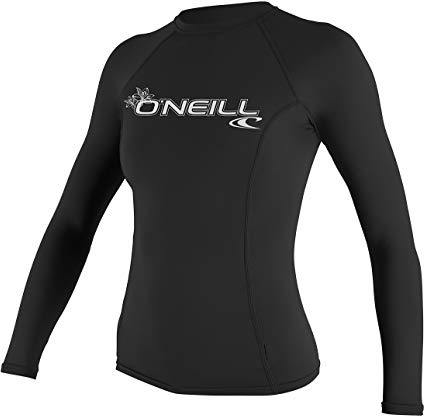 O'Neill UV Sun Protection Womens Basic Skins Long Sleeve Crew Sun Shirt Rash Guard, Black, Small