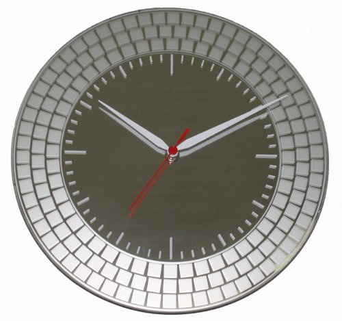 Eurotime Quarzwanduhr, Spiegel mit geschliffenen Applikationen, weiße Zeiger, rote Sekunde, 80031