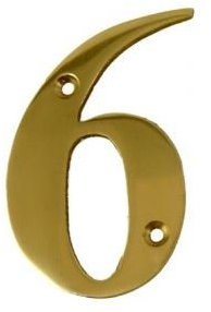 House Door Numerals Numbers - Number 6 - in Polished Brass - Gold - All Door Types Including uPVC