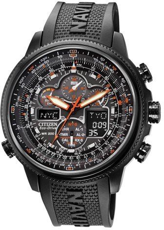 Citizen Men's Promaster Navihawk Eco-Drive Pilot Watch, Atomic Timekeeping, Chronograph, Power Reserve Indicator, Luminous, Anti-Reflective Crystal, Black Rubber Strap (Model: JY8035-04E)