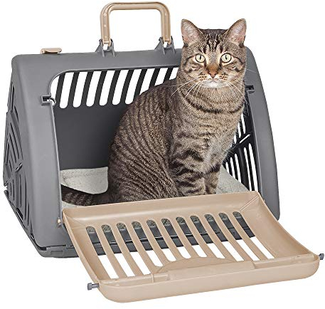 SPORT PET Designs Foldable Travel Cat Carrier - Front Door Plastic Collapsible Carrier Collection, Waterproof Bed