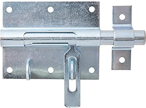 Alberts 863272 Bolzen-Schlossriegel | mit befestigter Schlaufe | galvanisch blau verzinkt | Platte 90 x 73 mm | Bolzen-Ø 13,5 mm | Gesamtlänge 130 mm | 10er Set