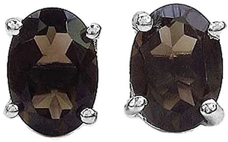 Schmuck-Schmidt-Ohrringe/Ohrstecker Ovale-SmokyTopas/Rauchquarz-1,40 Karat-Silber Rhodiniert