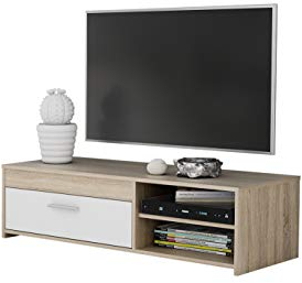 FORTE Paco TV-Unterschrank mit 1 Schublade, Holzwerkstoff, Sonome Eiche, Weiß, 32 x 120 x 42 cm