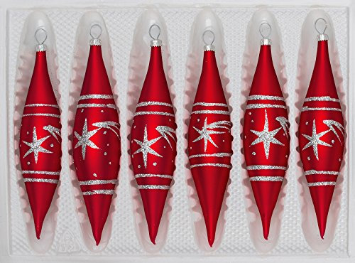 6 TLG. Glas-Zapfen Set in Classic Rot Silber Komet - Christbaumkugeln - Weihnachtsschmuck-Christbaumschmuck