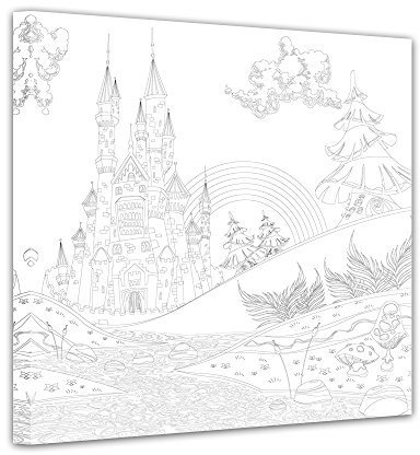 Bilderdepot24 Burg - Ausmalbild auf Leinwand, aufgespannt auf Rahmen - Quadrat-Format - 30x30 cm