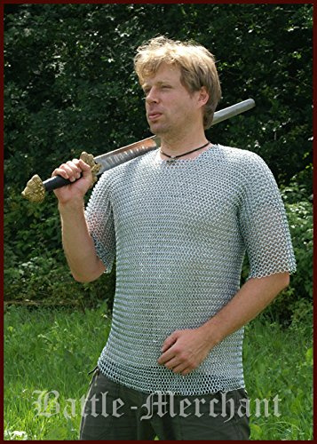 Battle-Merchant Kettenhemd, Kurzarm, verzinkt | Mittelalter Kettenrüstung, Rüstung, für Reenactment, LARP & Historische Darstellungen